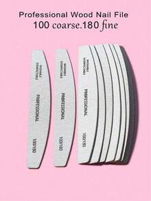 7pcs Grey Crescent Shaped Thin Nail Files 100/180 Grit Wooden Manicure Tools - Light Grey - View 6
