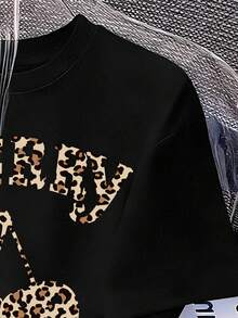 Tween Girls' Casual Leopard Print & Cherry Graphic Short Sleeve T-Shirt, Summer - Black - View 4