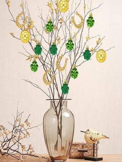 10pcs Random Clover, Gold Coin, Horseshoe Hanging Decorations, Suitable For St. Patrick's Day, Spring, Lucky Irish Holiday, Home, Desktop, Tree, Party Decor