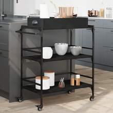 vidaXL Chariot de cuisine noir 81,5 x 41 x 92,5 cm, fabrication en bois - Noir - Voir 2