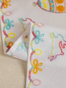 1pc Spring Easter Egg Pattern Embroidered Table Runner With Tassels, Suitable For Home And Restaurant Decor, Can Be Used As Kitchen Dining Table Center Piece, Durable Fabric Material Decorative Tableware Accessory