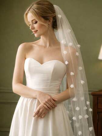 1 pieza Velo de novia de 1,2 m de largo con decoración floral 3D, adecuado para vestido de novia, accesorios del Día de San Valentín