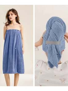 1 pieza Bata de baño de felpa de coral para mujer, tela súper suave de secado rápido, adecuada para sauna/playa/piscina/baño, temporada de vuelta al colegio, con cordón ajustable, estilo moderno, lavable a máquina, alta absorción, 280g/M² - Multicolor - Ver 8