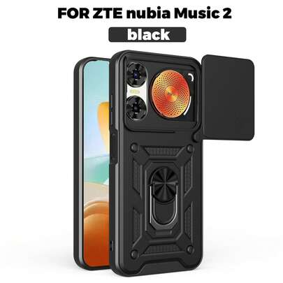 适用于中兴努比亚音乐2 4G的手机壳，带360°支架，内置滑动式摄像头镜头盖，重型双层防震保护壳