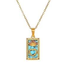 Mesh Red Style Vintage Stainless Steel Necklace Colorfast Rectangular Dripping Tarot Pendant Clavicle Chain Women - ZJ13947 - 查看 4
