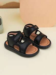 1双儿童凉鞋，软底防滑，魔术贴搭扣，露趾轻便沙滩鞋 - 黑色 - 查看 5