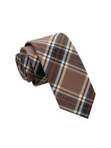 1条男士时尚条纹格子领带，百搭商务风格 - 棕色 - 查看 5