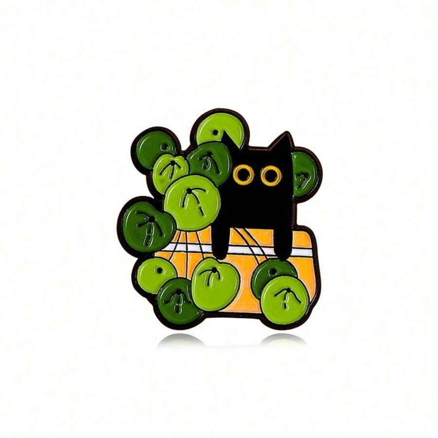 1pcs Cats In Plants Metal Black Cat Potted Plant Badges Lapel Brooches Fun Animal Plant - D - View 1