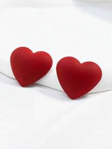 1 Pair Exaggerated Dramatic Heart Stud Earrings, Gift For Girlfriend/Friend On Valentine's Day - Red - View 2