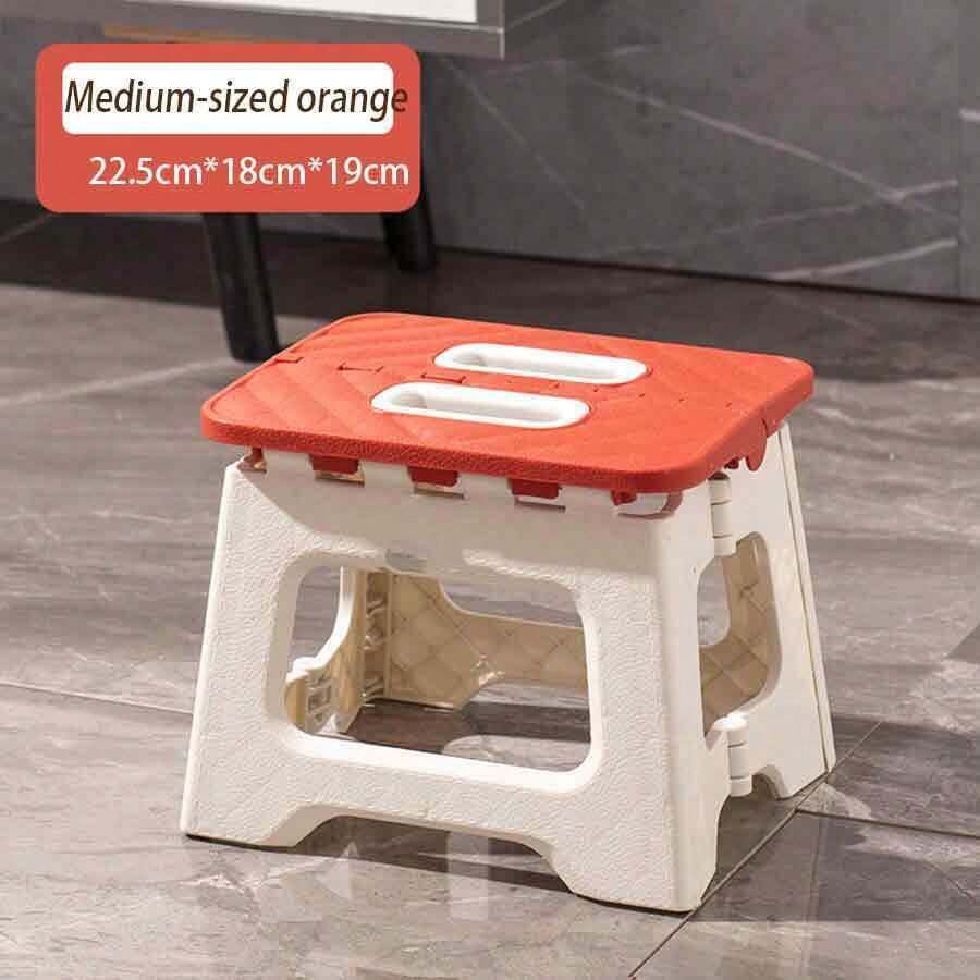 Portable Folding Chair - Lightweight And Portable Plastic, Suitable For Picnic/Camping/Fishing Beach, Lawn, Hiking Portable Travel Stool With Storage Bag, Must-Have For Students (Pink, Yellow, Blue, Gray, Green) - 珊瑚橙 - 查看 1