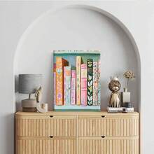 Cuadro de lienzo de libro pastel, arte de pared moderno, decoración de libros coloridos, imágenes de niña leyendo, pinturas de rincón de ratón de lectura, pósteres impresos para decoración del hogar, aula, baño, dormitorio, decoración de sala de estar - transparente - Ver 8