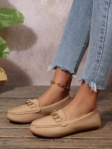 2026Women's Spring New ArrivalTrendsGold Chain Elegant Slip-On Loafers,Lightweight, Comfortable, VersatileRubber Flat Shoes - Camel - View 7