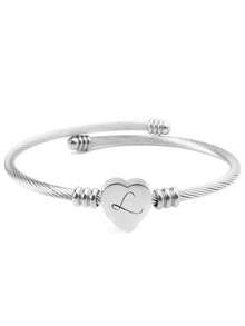 1 Pc Initial Bracelet For Girl Heart Capital Letter Initial Bracelet For Girl Adjustable Heart Alphabet Letter Bracelet Jewelry Gifts For Girl - Silver - View 30
