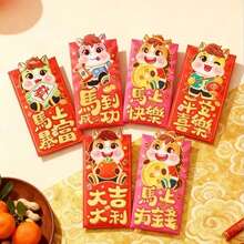 6 pièces - Enveloppes rouges mignonnes pour le Nouvel An chinois 2026, Année du Cheval, grands paquets créatifs Lai See - Multicolore - Voir 3