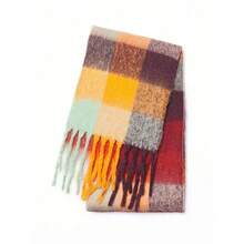 1pc Leopard Print Autumn/Winter Fashion Striped Plaid Fleece Warm Women Boucle Deep Brown Wool Thick Scarf, Warm Acrylic Scarf Like Cashmere, Bohemian Casual Windproof Couple Shawl, Comfortable Blanket Scarf, Suitable For Daily Wear For Dress - 彩色 - 查看 3