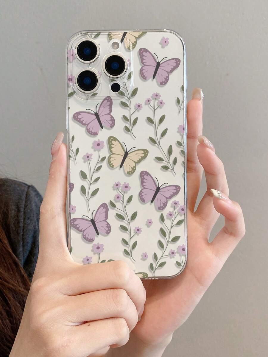1个蝴蝶花朵图案透明软TPU手机壳，防刮防指纹保护套，适用于三星、苹果、Nothing、Pixel、INFINIX、Redmi等品牌手机