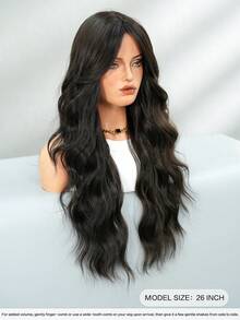 7JHH WIGS Dark Brown Wig Long Loose Wavy Wig Middle Part With Curtain Bangs Natural Looking Synthetic Heat Resistant Fiber Hair Wigs For Women Daily Party Rave Use 26 Inch - Black Brown - View 5