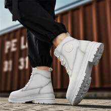 Botas de tobillo de moda para hombres, botas, zapatos casuales con suela gruesa para trabajo al aire libre, estilo británico - Blanco - Ver 3