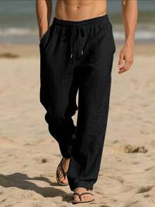 Pantalones rectos casuales y sueltos de hombre, ligeros, para exteriores - Negro - Ver 2