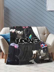 1pc Kawss Kawaii Kaw Anime Glam Style Flannel Blanket Super Soft Warm Bed Blanket Sofa Bedding Bedroom Sofa Office Car Four Seasons Cozy Shaggy Blanket Girls Boys Adult Gift - màu đen - Xem 5