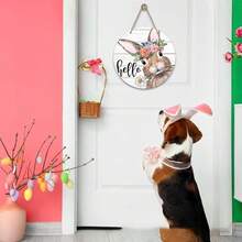 1pc Rustic Farmhouse Easter Bunny Ears Wooden Welcome Sign, 8"X8" Manufactured Wood, Vintage Style Wall Hanging Decor, Multipurpose Holiday Door Sign, English Text Home Wall Art - Multicolor - View 11