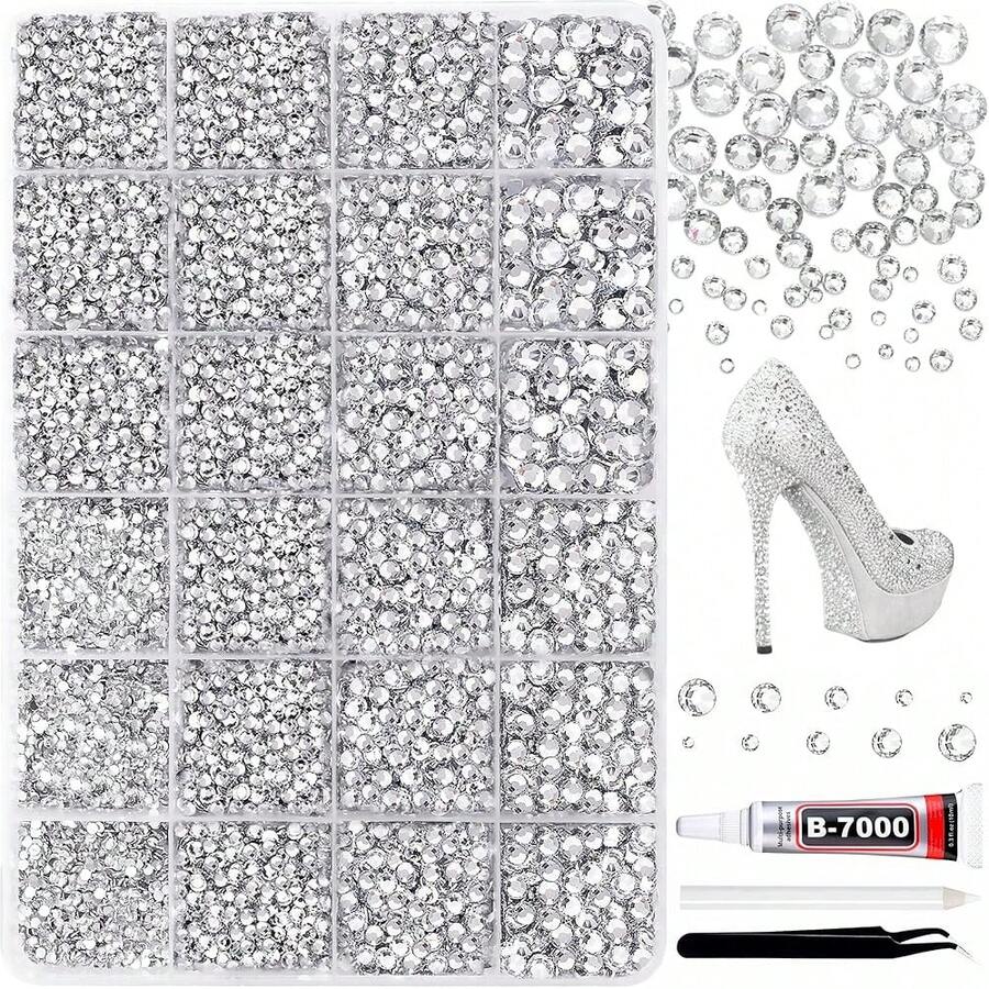 RODAKY Resin Rhinestones For Crafting Bedazzling,2-6MM Rhinestones For Nails Art,Silver Clear Nail Rhinestone And Gems,Nail Diamond Flatback Gems Crystals Charms For Nail Design DIY Makeup Decor - 18銀色透明 - 查看 1
