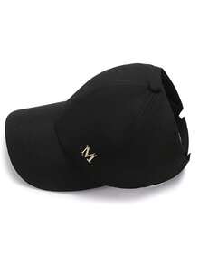 女士户外马尾辫友好型露顶棒球帽，M字母 - 简约字母防晒帽