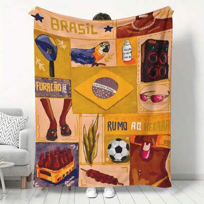 1pc Vintage Patchwork Themed Throw Blanket - Soft All Season Blanket, Best Gift For Boys & Girls - Sofa, Camping, Travel - Ideal For Birthday, Christmas - Soft & Cozy For Bed, Car, Outdoor Use