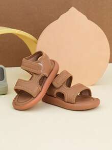 Summer Baby Sandals, White Breathable Hollow-Out Design, Hook And Loop Closure Non-Chafing Children Sandals - Khaki - View 3