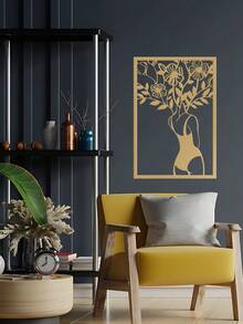 1 pieza Decoración de pared de hierro forjado inspirada en flores y el océano, estilo artístico para la sala de estar, artesanía precisa, minimalismo nórdico, línea de arte abstracto delicado con combinación floral, figura decorativa para el hogar - Multicolor - Ver 4