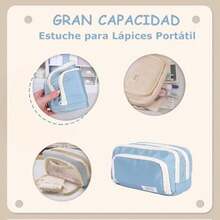WEWI WADY Estuche para lápices de gran capacidad con3 compartimentos estuche para lápices con múltiples ranuras estuche para lápices organizador de papelería para el trabajo de oficina escolar Verde - Beis - Ver 2