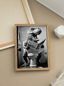 1张趣味恐龙霸王龙上厕所海报 - 浴室适用，现代霸王龙艺术，客厅、卧室、浴室装饰 - 无框帆布画