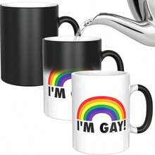 Caneca Termocromática Mudando de Cor - Xícara de Café Sensível ao Calor de Cerâmica - Design de Arco-Íris LGBTQ Novidade - Presente Divertido para Homens, Amigos, Namorado - Brincadeira Única para Aniversário, Dia dos Namorados, Natal - Sem Bateria Necessária - Multicolorido - Visão 5