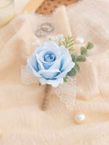 男士象牙色玫瑰胸花，新郎及伴郎适用，人造花，腕花，适合婚礼、周年纪念、正式晚宴、秋季复古乡村婚礼、情人节等场合佩戴。