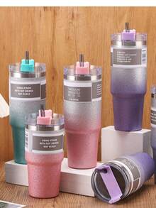 Galaxy 600ml/900ml Stainless Steel Cup - Multi-Color, Leak Proof, High Aesthetic Dopamine Color Style, Suitable For Large Capacity Rollers For Students And Outdoor Enthusiasts, Essential For Summer - 彩色 - 查看 1