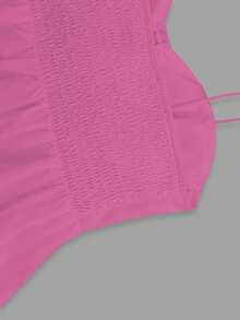 1pc Women's Casual Sleeveless Ruffle Hem Top, Elegant French Minimalist Pure White Tube Top Cropped Camisole, Fitted Vacation & Commute Lightweight Camisole Tie Front Vest, Y2K Sexy Babydoll Accentuates Curves Outerwear, Spring/Summer/Autumn - Baby Pink - View 6