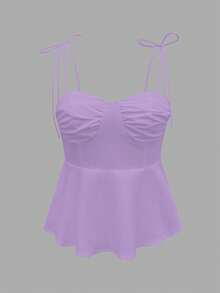 1 chiếc áo kiểu nữ không tay viền bèo nhún, áo ống croptop màu trắng tinh khôi theo phong cách Pháp tối giản, áo tank top nhẹ nhàng ôm sát người, thích hợp cho kỳ nghỉ và đi làm, áo babydoll gợi cảm kiểu Y2K tôn dáng, thích hợp cho mùa xuân/hè/thu. - Màu Lilac Tím - Xem 4