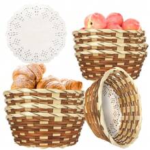 12 Pcs Round Small Bamboo Bread Basket, 7x7x2.45 Inch Woven Fruit Basket Gift Baskets For Serving, Food Serving Baskets For Picnic Restaurant (Give Food Blotting Sheets) - 12個圓形竹片 - 查看 1