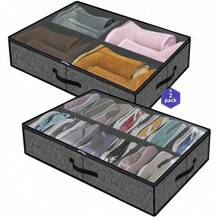2 Pack Sturdy Under Bed Shoe Storage Organizers, Fit Total 24 Pairs, Large Underbed Closet Shoes Box Container Bag With Clear Cover, Breathable, 29.3x23.6x5.9 Inches(Except For Men's Sports Shoes) - Màu đen (12+4 ô vuông) - Xem 1
