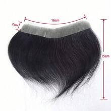 4x18cm Toupee Feito à Mão de Crochê para Homens - Cabelo Liso Natural de 6 Polegadas, Design de Couro Cabeludo Ultrafino, Estilo Empresarial, Adequado para Todos, Peruca Durável Feita à Mão - Natural Black - Visão 7