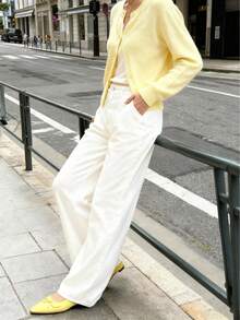 Simple And Casual Basic Women's Denim Straight-Through Trousers, Elastic Slim Loose Four-Season Wild Jeans, Boyfriend Style Mid-Waist Light Blue Jeans - 白色 - 查看 4