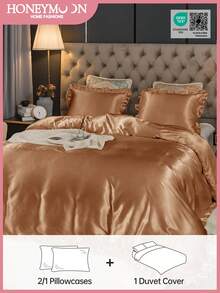 2/3pcs Luxury Satin Ruffle Duvet Cover Set, Includes 1pc Duvet Cover And 1/2pcs Pillow Shams, Luxurious Silk-Like Material, Soft & Breathable, Fits Twin, Full, Queen, King Beds, Machine Washable, Oeko-Tex Certified - Coral Orange - View 2