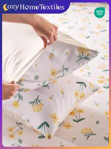 1pc/2pcs Printed Pillowcase, Without Pillow Insert, Soft & Skin-Friendly Polyester Fabric For Daily Use, Comfortable Home Textile, Suitable For Living Room, Bedroom, Outdoor, Sofa Decor, Yellow Floral Print Pattern, Oeko-Tex Certified - Multicolor - View 7