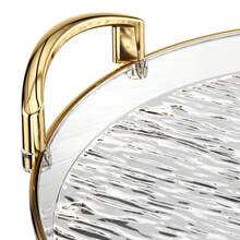 Round Thick Transparent PET Tray, Dual-Handled Clear Glacier Pattern Tray For Dining, Tea Table Cup Holder, Plastic Storage Plate With Gold Rim And Handle - Transparent Gold - View 4