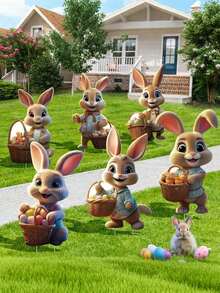 6pcs-Outdoor Easter Bunny Decorations - Staked Rabbit Yard Signs - Waterproof Lawn Signs For Spring Home Decor Easter Party Backdrops, Photo Props - Multicolor - View 3