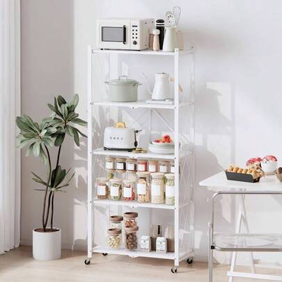 スチールラック メタルラック 幅70 ホワイト 5段 完成品 ラック 棚 キャスター付き 折り畳みラック キッチンラック 収納ラック レンジラック 収納棚 コンパクト