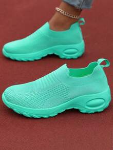 2026 Women's Loafers, Simple Solid Color, Comfortable And Breathable Knit Shoes, Non-Slip And Wear-Resistant Women's Flat Shoes, Women's Casual Sports Shoes With Comfortable Square Toe, Stylish And Multifunctional Couple Shoes, Perfect For Valentine's Day - Women's Hiking Boots - 綠色 - 查看 4