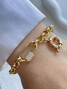 1pc A-Z Initial Chain, Gold-Tone Screw Clasp Link Chain, Colorful Climbing Chain, Stainless Steel Chain, Suitable For Holiday Celebrations And Daily Wear - Yellow Gold - View 17