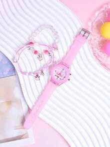 3pcs/Set Soft Silicone Strap Crown Princess Fashion Creative Lighting Quartz Wrist Watch, Pendant Bracelet Jewelry Set, Gift For Daughter