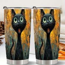 1pc Mom Birthday Or Mother's Day - Cute Mug With Expressive Eyes - Insulated Travel Cup Hot/Cold Drinks - Spill-Proof Lid - Present Cat-Loving Moms - 20oz Tumbler Cup, Playful Design, Durable Construction - 黑色3 - 查看 6